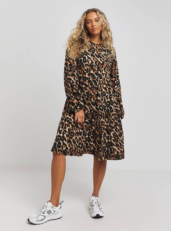 SIMPLY BE Supersoft Tiered Smock Dress Leopard 10
